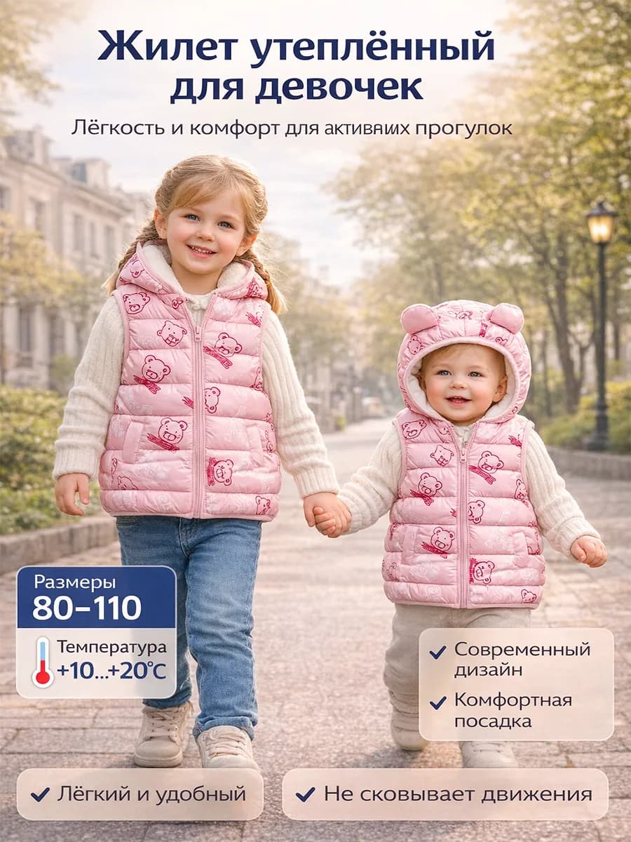 Жилетка детская утепленная с капюшоном