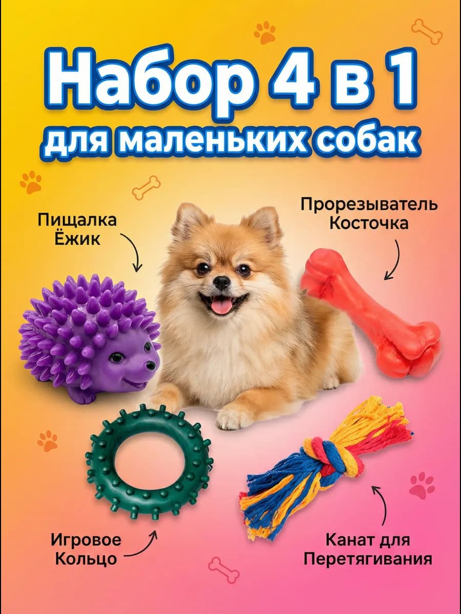 Набор игрушек для собак 4 в 1 для мелких собак