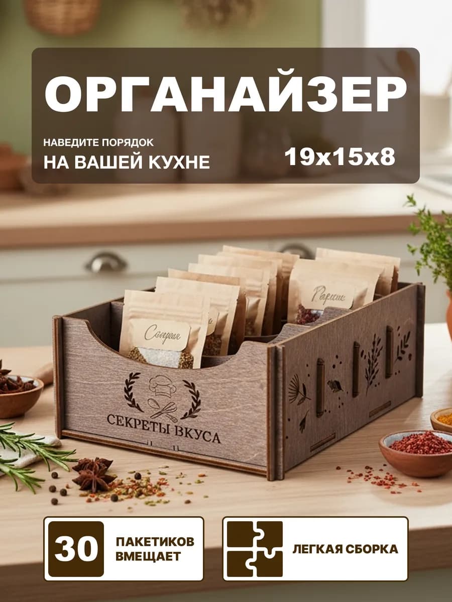 Органайзер кухонный деревянный для хранения специй и приправ