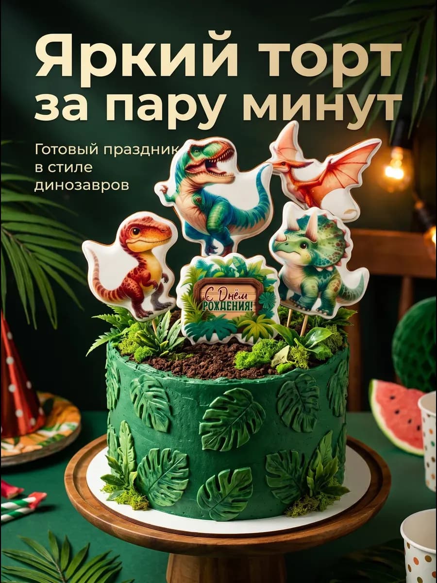 Имбирные пряники на торт Динозавры